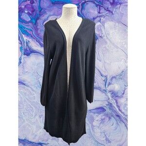 Women's L Talbots Black Duster Lightweight Open Front Cardigan Sweater Knit‎ EUC